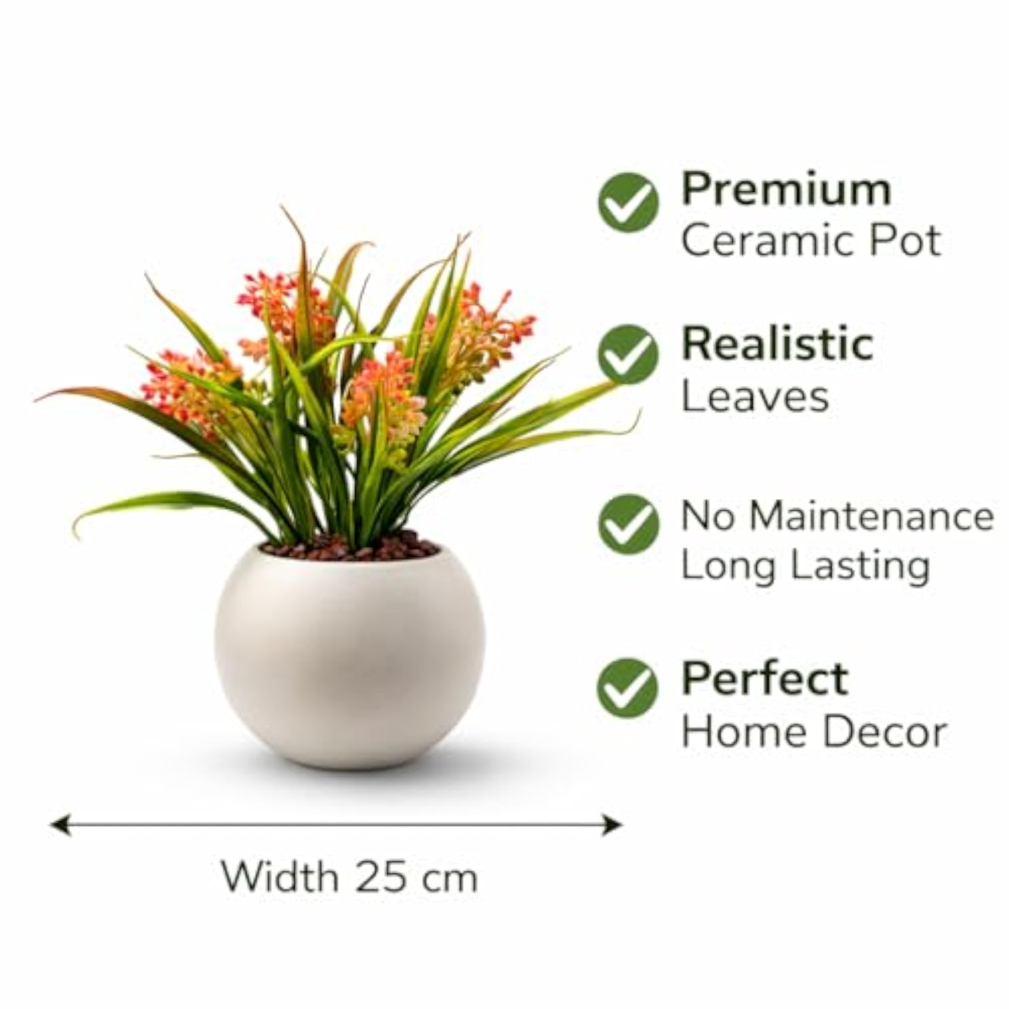 Luxury Artificial Flowering Plant in White Round Pot